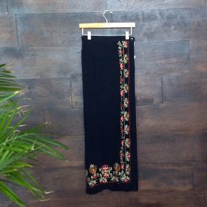 Black Embroidered Rayon Wrap Skirt